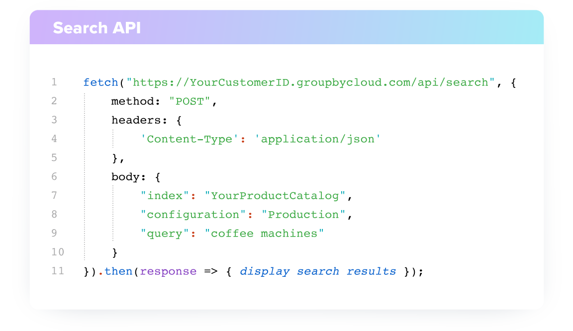 GroupBy Search AI integration code snippet example
