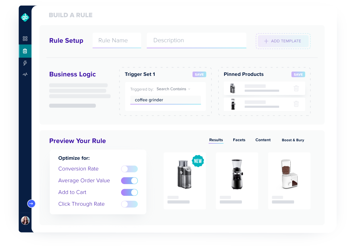 GroupBy's Command Center helps further refine and customize strategies with merchandising controls while reducing the need for manual curation