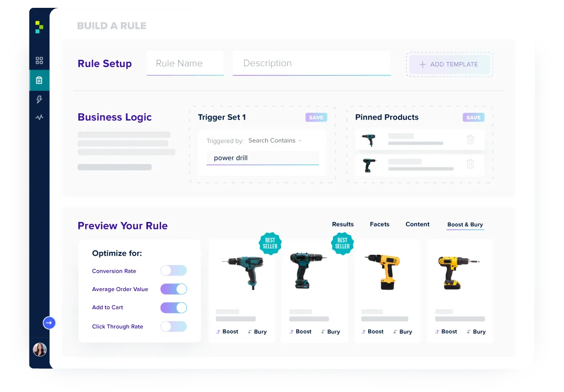 GroupBy's Command Center helps further refine and customize strategies with merchandising controls while reducing the need for manual curation